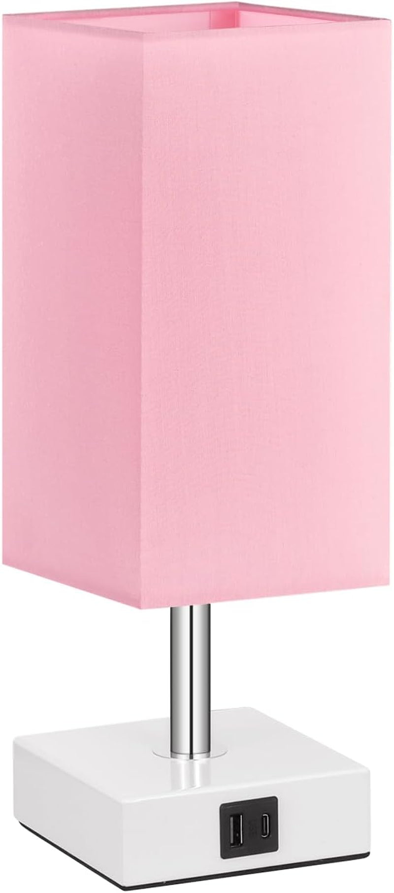 Touch Control Table Lamp with 2 USB Charging Ports, 3 Way Touch Lamps beside Desk, Nightstand Lamp for Bedrooms Living Room, Pink Shade with White Base, LED Bulb Included(Pink) | 3-Way Dimmable, 3000K LED Bulb Included, Square Pink Shade White Base, Cute Room Decor for Teen Girls, Kids, Nightstand, Desk