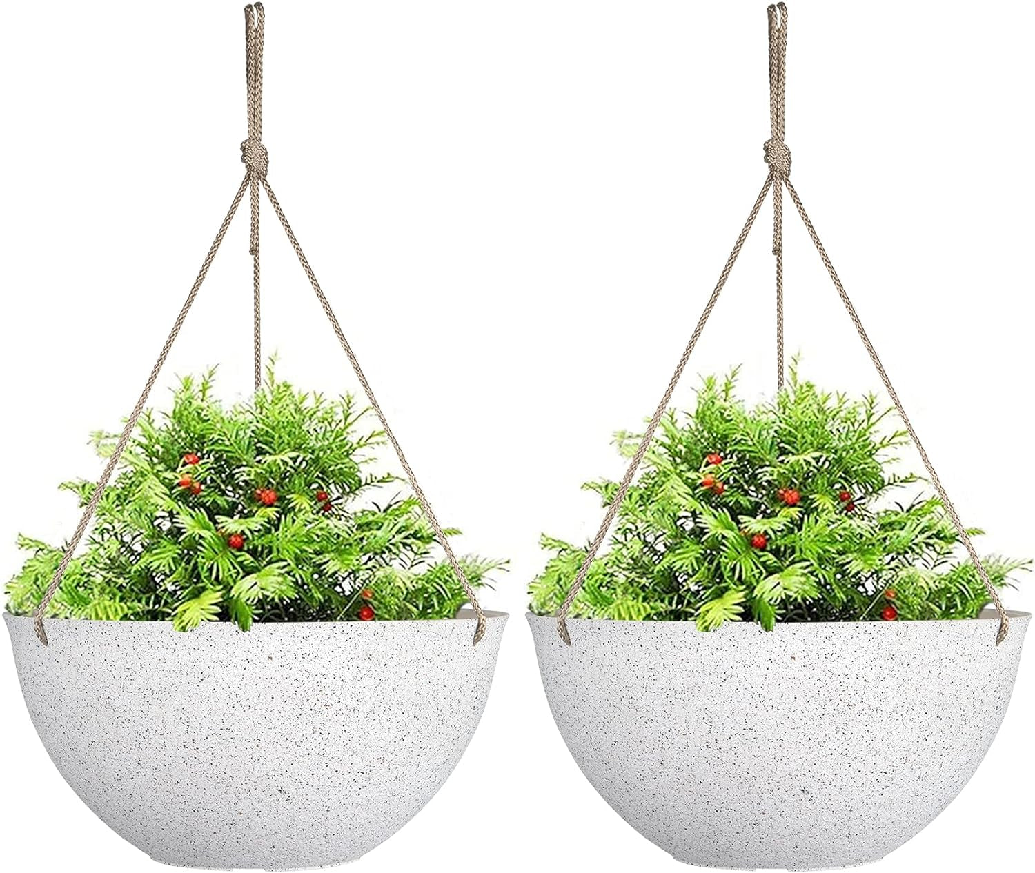 Large Hanging Planters for Outdoor Plants, Set of 2,13 Inch | White Hanging Baskets with Drainage Holes, Decorative Outdoor Hanging Planters for Windows, Porches, Balcony, Garden & Patio