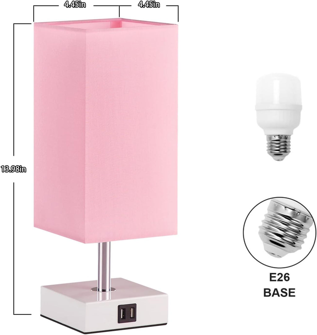 Touch Control Table Lamp with 2 USB Charging Ports, 3 Way Touch Lamps beside Desk, Nightstand Lamp for Bedrooms Living Room, Pink Shade with White Base, LED Bulb Included(Pink) | 3-Way Dimmable, 3000K LED Bulb Included, Square Pink Shade White Base, Cute Room Decor for Teen Girls, Kids, Nightstand, Desk