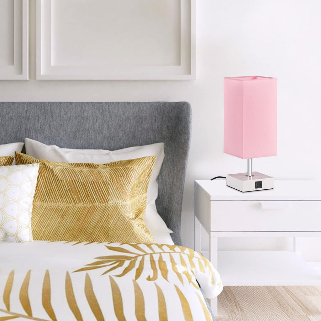 Touch Control Table Lamp with 2 USB Charging Ports, 3 Way Touch Lamps beside Desk, Nightstand Lamp for Bedrooms Living Room, Pink Shade with White Base, LED Bulb Included(Pink) | 3-Way Dimmable, 3000K LED Bulb Included, Square Pink Shade White Base, Cute Room Decor for Teen Girls, Kids, Nightstand, Desk