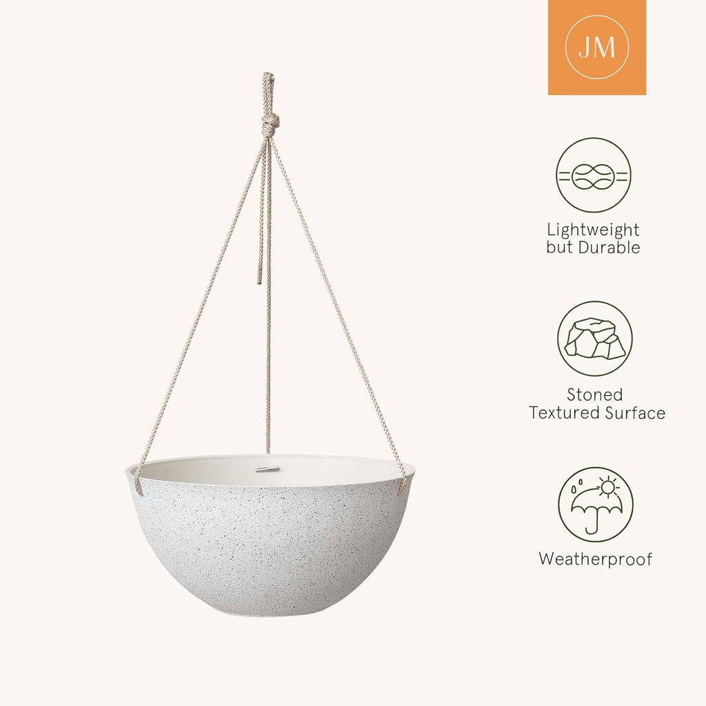 Large Hanging Planters for Outdoor Plants, Set of 2,13 Inch | White Hanging Baskets with Drainage Holes, Decorative Outdoor Hanging Planters for Windows, Porches, Balcony, Garden & Patio