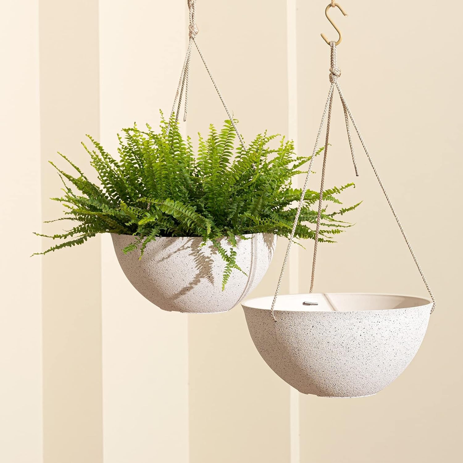 Large Hanging Planters for Outdoor Plants, Set of 2,13 Inch | White Hanging Baskets with Drainage Holes, Decorative Outdoor Hanging Planters for Windows, Porches, Balcony, Garden & Patio