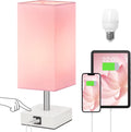 Touch Control Table Lamp with 2 USB Charging Ports, 3 Way Touch Lamps beside Desk, Nightstand Lamp for Bedrooms Living Room, Pink Shade with White Base, LED Bulb Included(Pink) | 3-Way Dimmable, 3000K LED Bulb Included, Square Pink Shade White Base, Cute Room Decor for Teen Girls, Kids, Nightstand, Desk